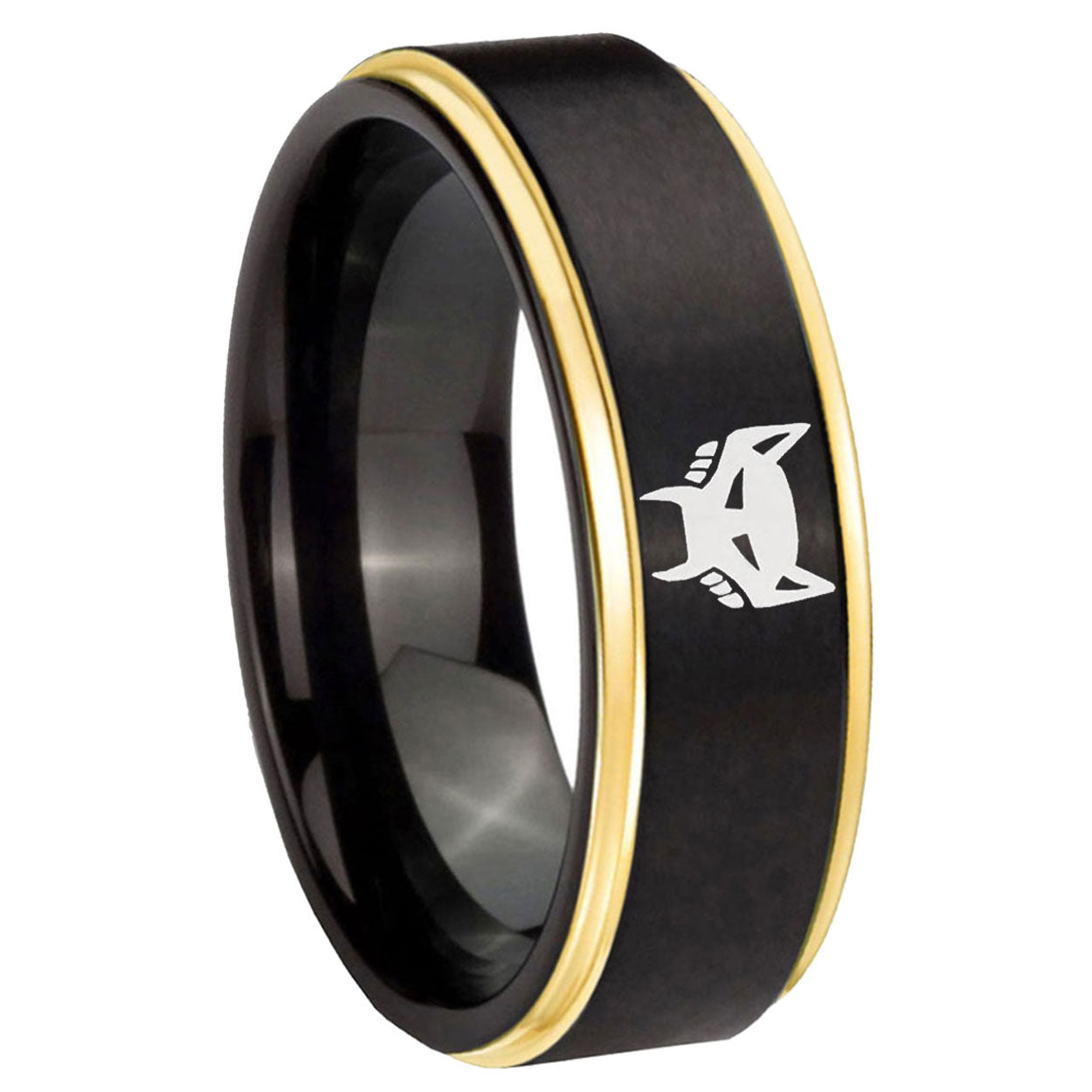 8mm Maximal Gold Step Edge Black Tungsten Engagement Ring