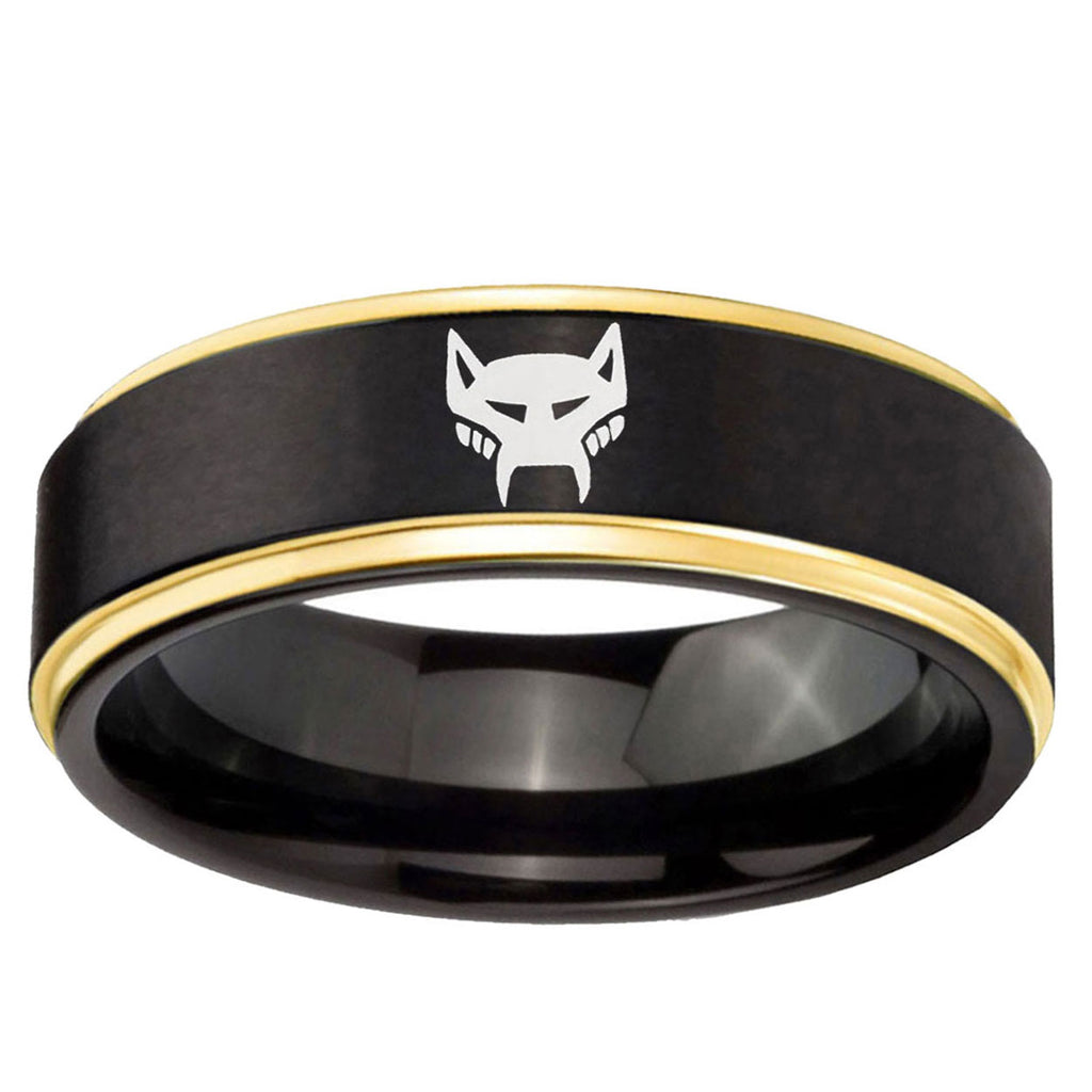 6mm Maximal Gold Step Edge Black Tungsten Engagement Ring