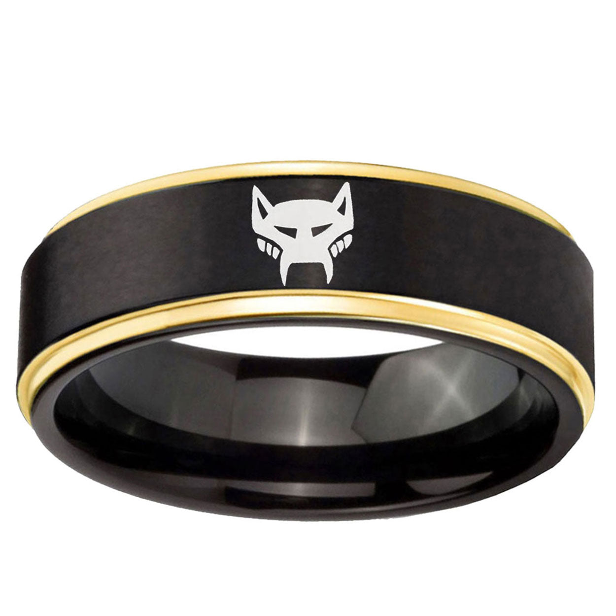 6mm Maximal Gold Step Edge Black Tungsten Engagement Ring