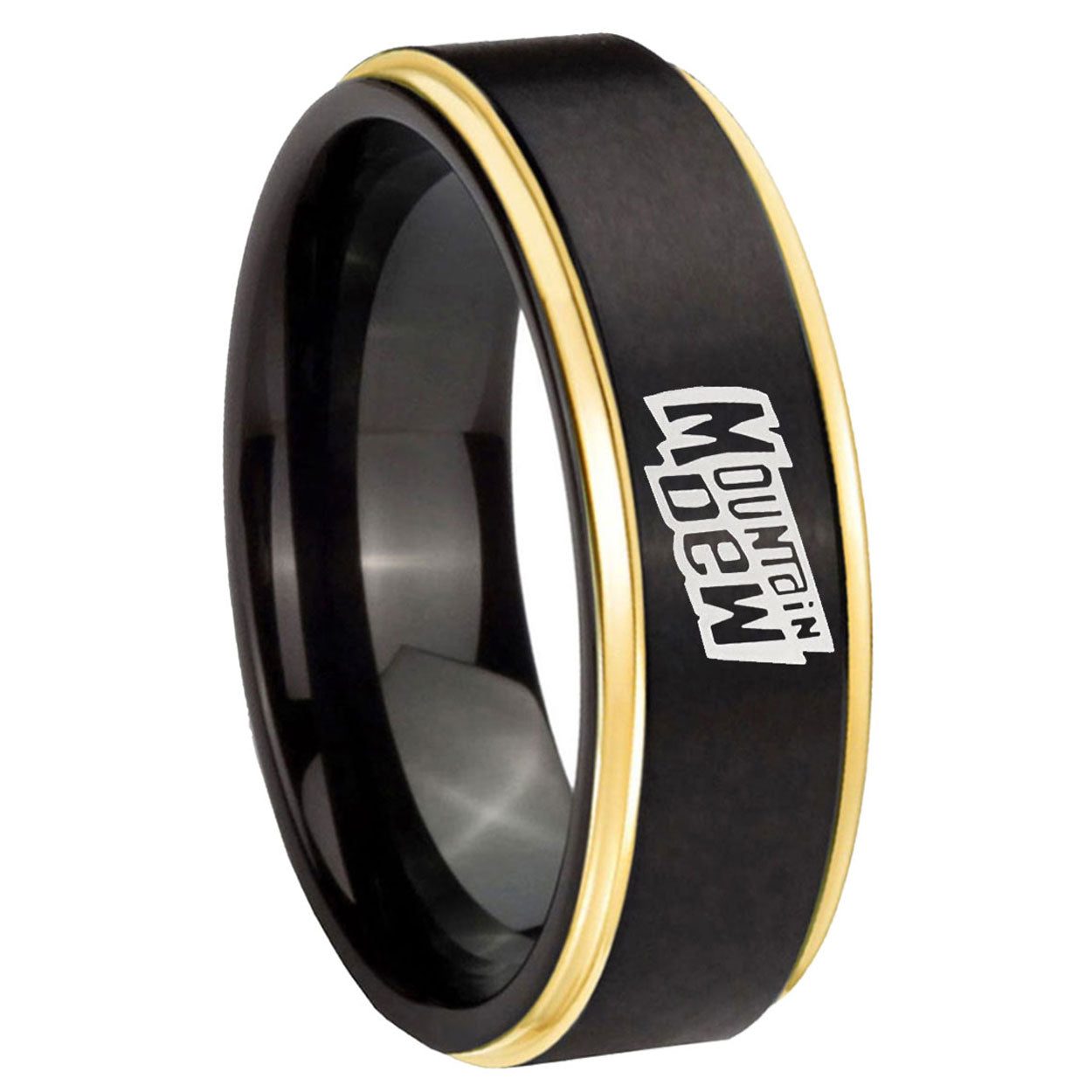 8mm Mountain Dew Gold Step Edge Black Tungsten Promised Ring