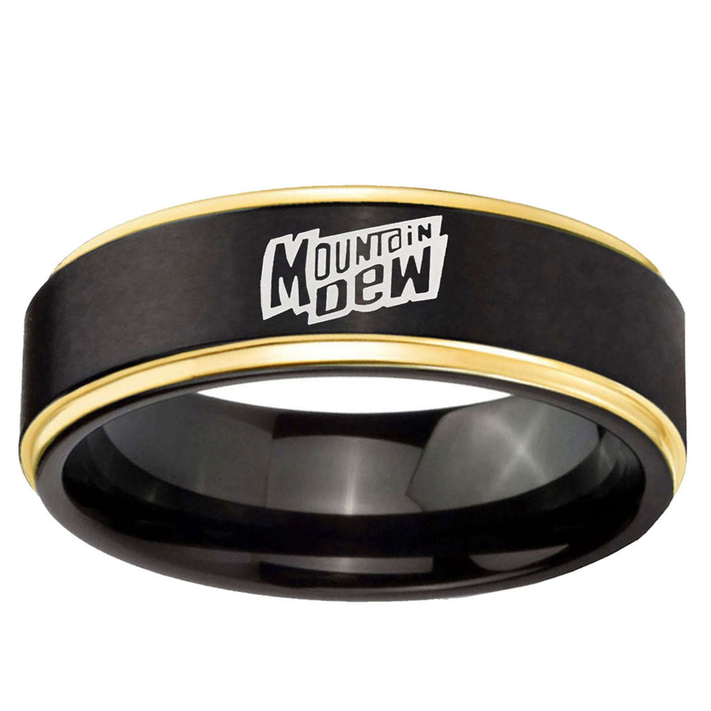 6mm Mountain Dew Gold Step Edge Black Tungsten Promised Ring
