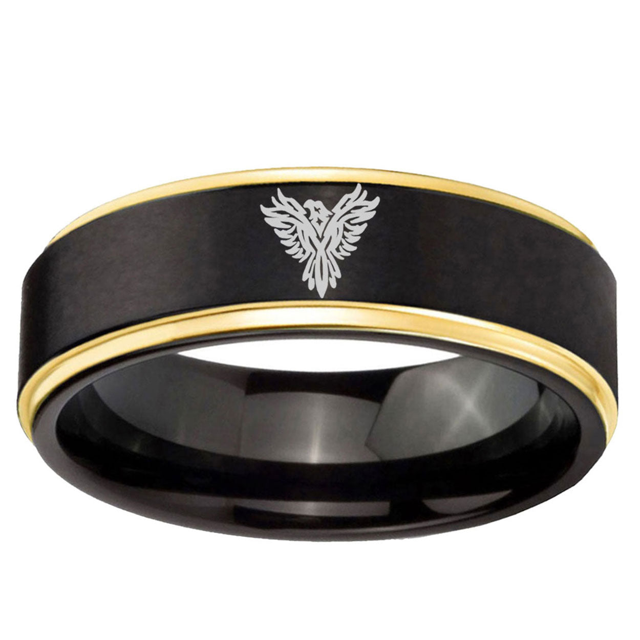 6mm Phoenix Gold Step Edge Black Tungsten Carbide Men's Ring