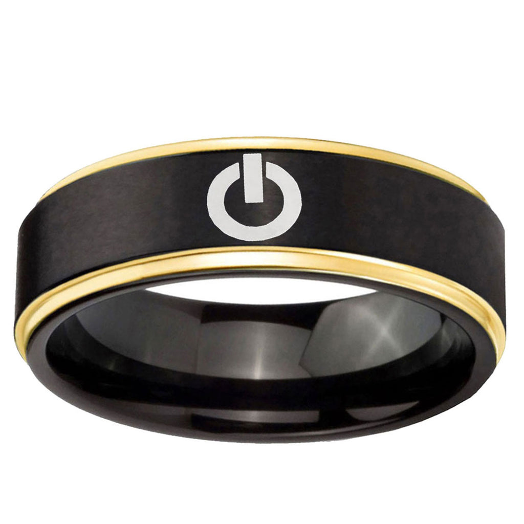 6mm Power Gold Step Edge Black Tungsten Men's Ring Engraved