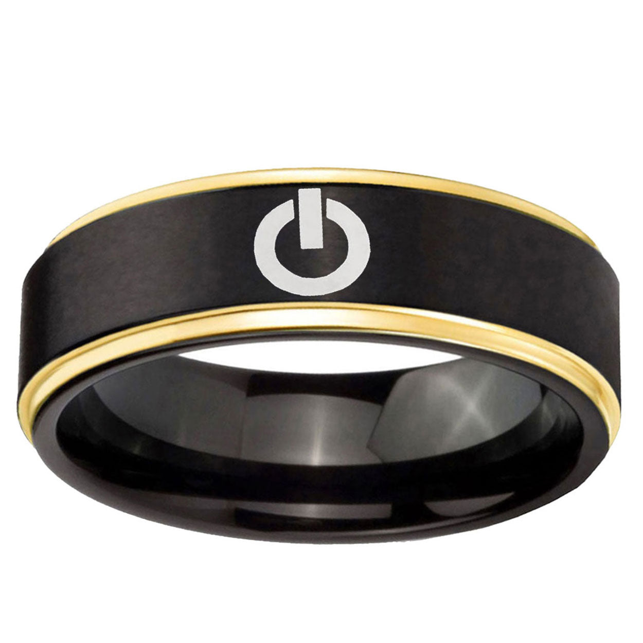 6mm Power Gold Step Edge Black Tungsten Men's Ring Engraved