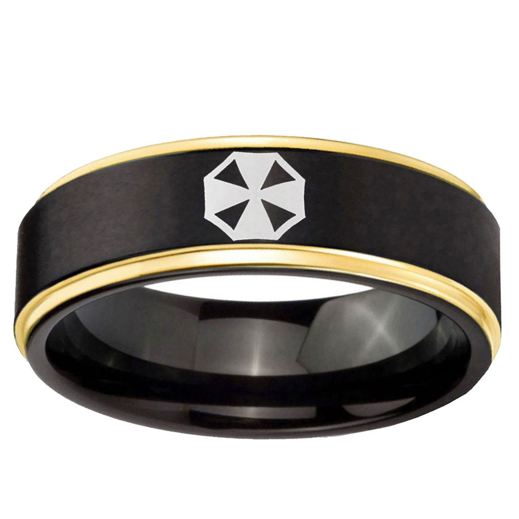 6mm Resident Evil Gold Step Edge Black Tungsten Men Bands