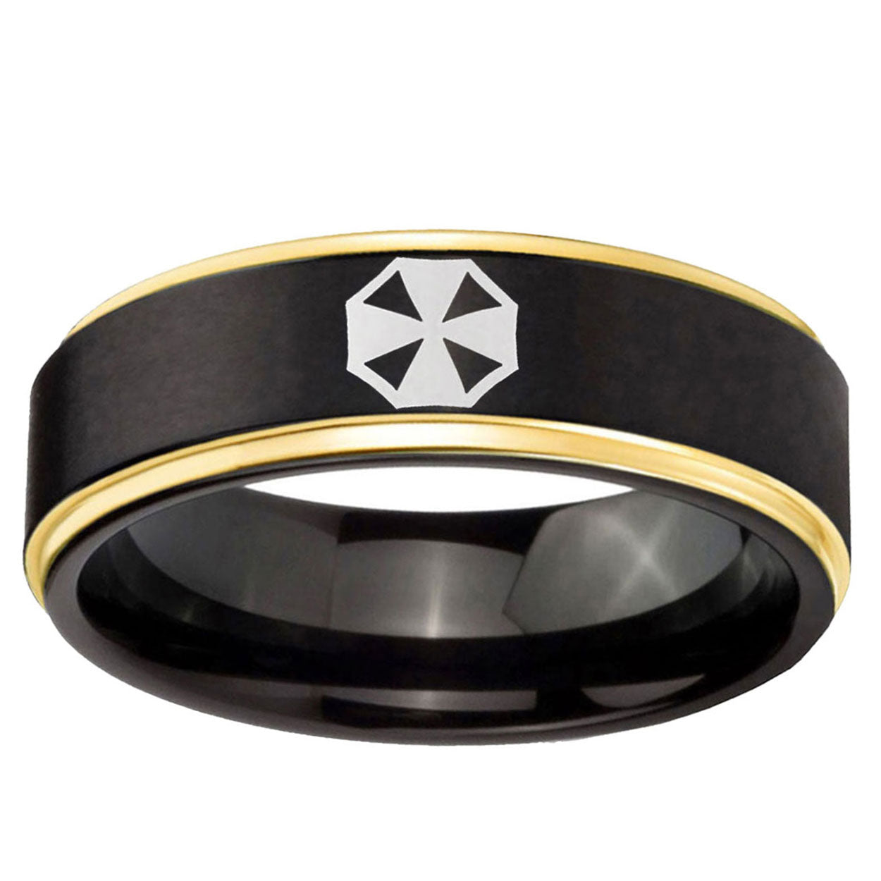 6mm Resident Evil Gold Step Edge Black Tungsten Men Bands