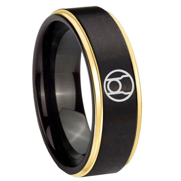 8mm Red Lantern Step Edge Black Gold Engraving Wedding Band