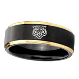 10mm-Lion-Gold-Step-Edges-Black-Tungsten-Carbide-Wedding-Ring
