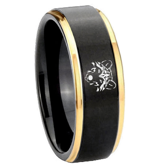 10mm-Wolf-Gold-Step-Edges-Black-Tungsten-Carbide-Wedding-Ring