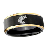 10mm-Fishing-Gold-Step-Edges-Brushed-Tungsten-Carbide-Mens-Promise-Ring