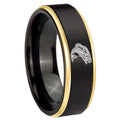 10mm Fishing Gold Step Edges Brushed Tungsten Carbide Mens Promise Ring