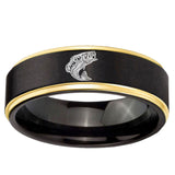 10mm Fishing Gold Step Edge Brushed Tungsten Ring