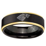 10mm Game Of Thrones House Stark Direwolf Gold Step Edge Brushed Tungsten Ring