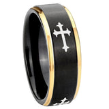8mm-Christian-Cross-Religious-Gold-Step-Edges-Black-Tungsten-Carbide-Mens-Promise-Ring