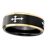 8mm-Christian-Cross-Religious-Gold-Step-Edges-Black-Tungsten-Carbide-Mens-Promise-Ring