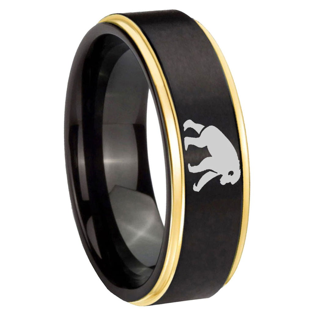10mm Chimpanzee Gold Step Edges Brushed Tungsten Carbide Mens Promise Ring