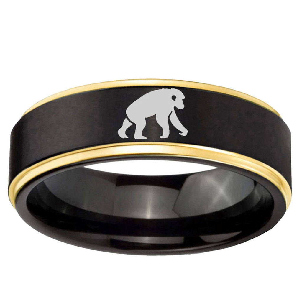 10mm Chimpanzee Gold Step Edge Brushed Tungsten Ring