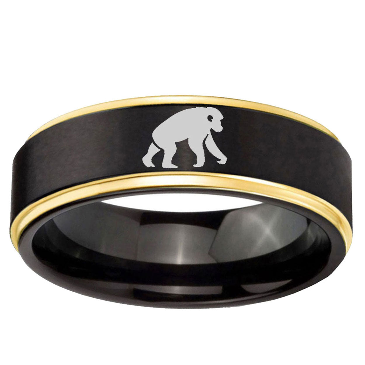 10mm Chimpanzee Gold Step Edge Brushed Tungsten Ring
