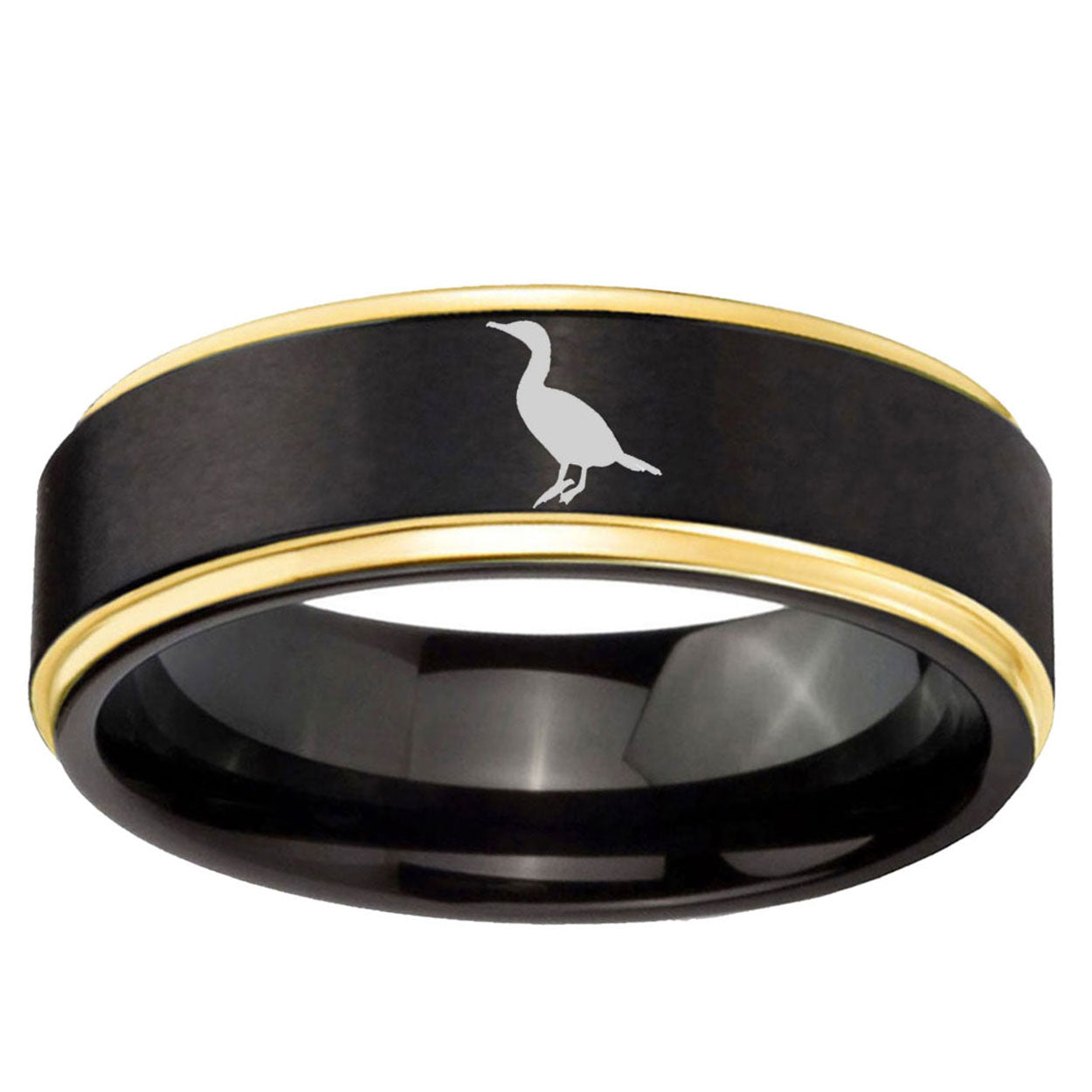 10mm Cormorant Gold Step Edge Brushed Tungsten Ring