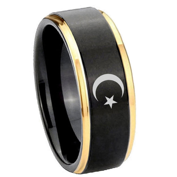 8mm-Crescent-Moon-Stars-Gold-Step-Edges-Tungsten-Carbide-Mens-Wedding-Ring