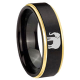 6, 8mm Elephant Gold Step Edge Black Tungsten Band Ring