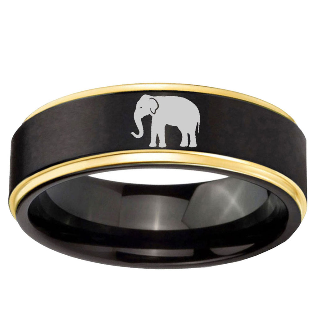 6mm Elephant Gold Step Edge Black Tungsten Band Ring