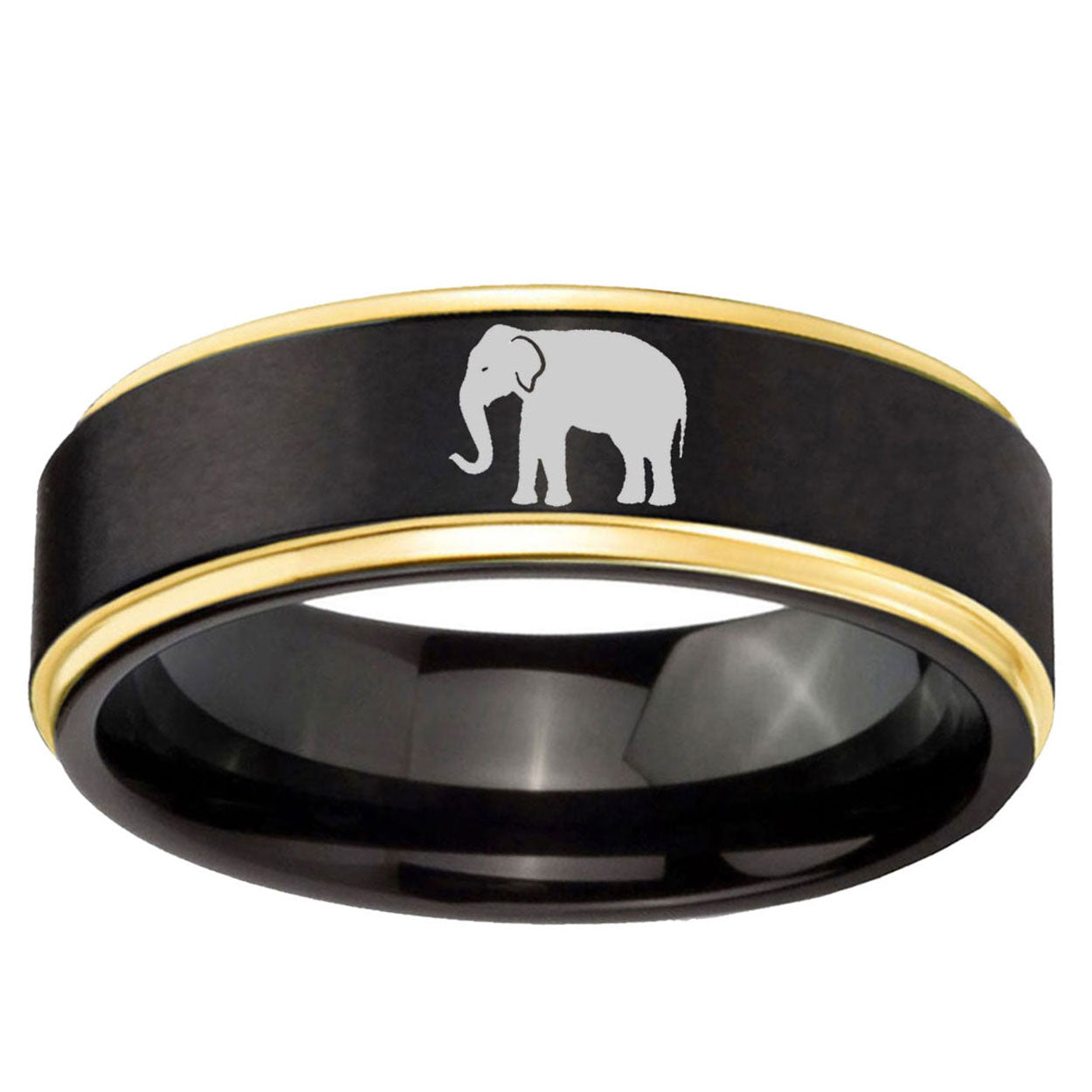 6mm Elephant Gold Step Edge Black Tungsten Band Ring