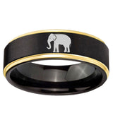 10mm Elephant Gold Step Edge Brushed Tungsten Ring