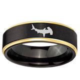 6mm Hammerhead Shark Gold Step Edge Black Tungsten Ring