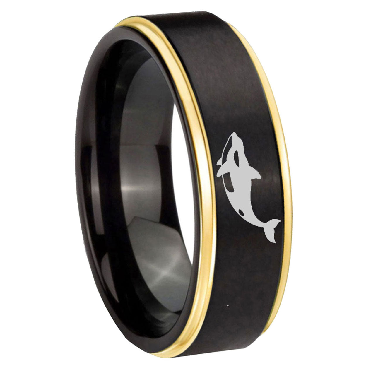 10mm Keller Whale Gold Step Edges Brushed Tungsten Carbide Mens Promise Ring