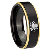 10mm Octopus Gold Step Edges Brushed Tungsten Carbide Mens Promise Ring