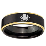 10mm Octopus Gold Step Edge Brushed Tungsten Ring