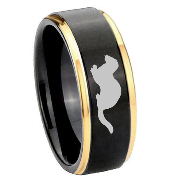 8mm Otter Step Edge Black Gold Mens Wedding Ring Tungsten