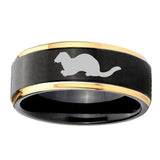 6, 8mm Otter Step Edge Black Gold Mens Wedding Ring Tungsten