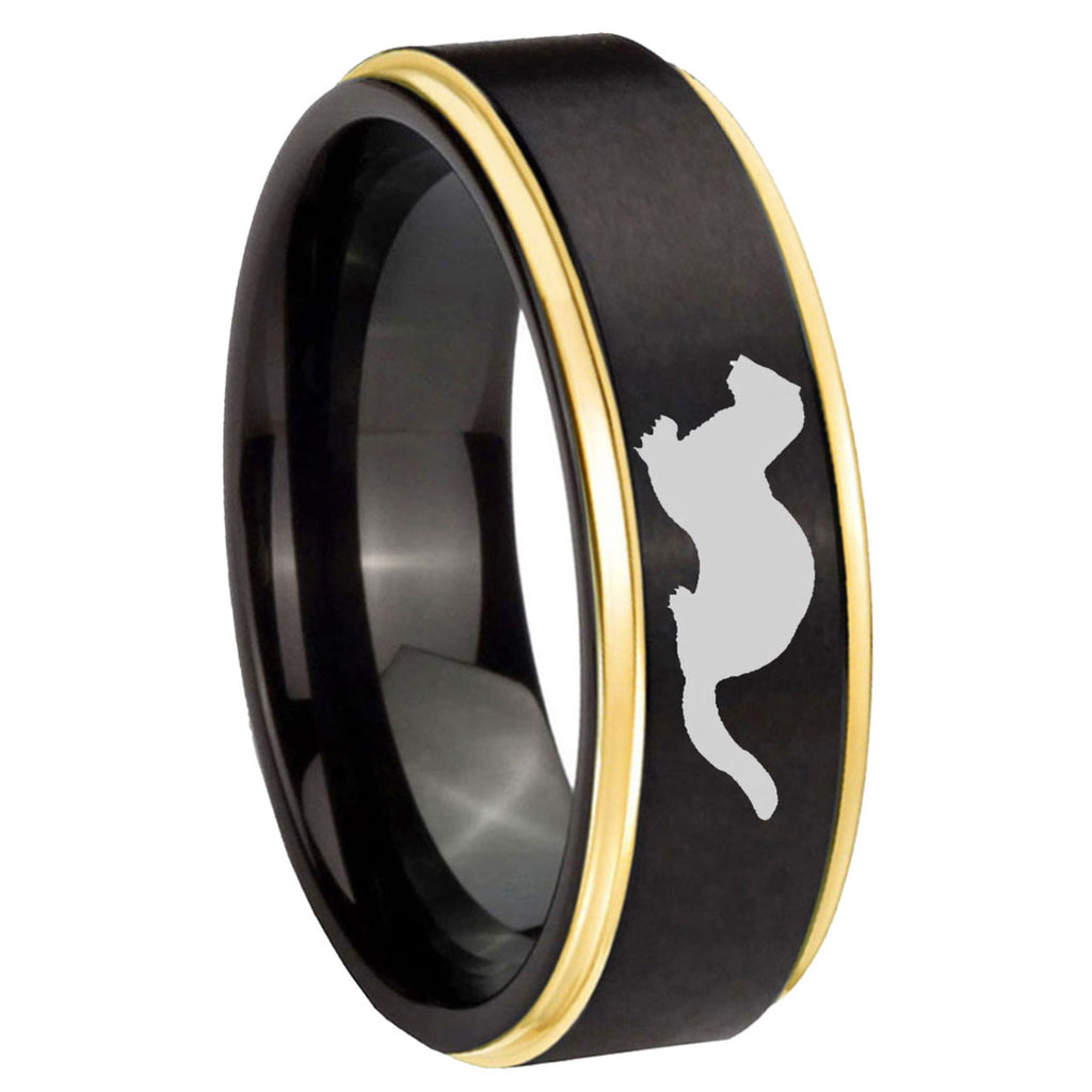 8mm Otter Gold Step Edge Black Tungsten Men's Wedding Ring