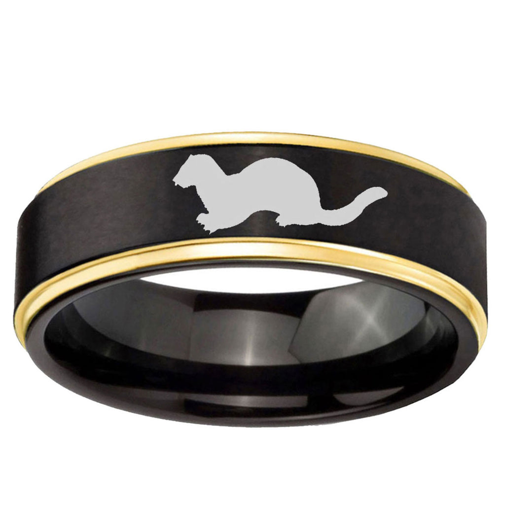 6mm Otter Gold Step Edge Black Tungsten Men's Wedding Ring