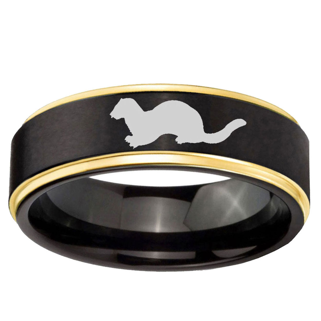 6mm Otter Gold Step Edge Black Tungsten Men's Wedding Ring