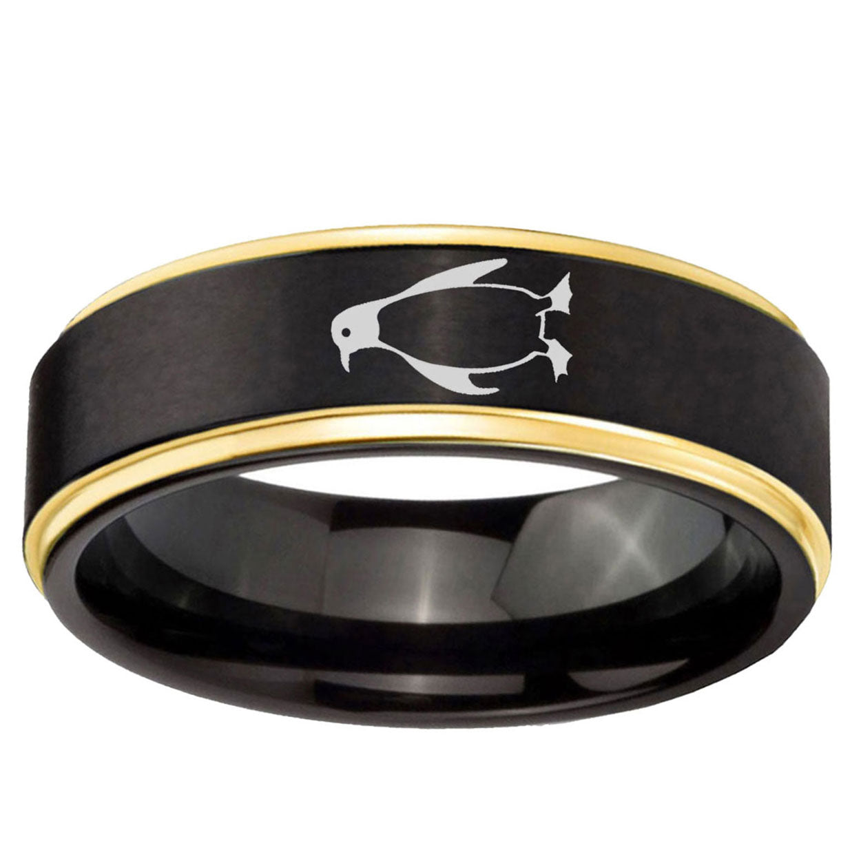 6mm Penguin Gold Step Edge Black Tungsten Engagement Ring