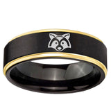 6mm Raccoon Animal Gold Step Edge Black Tungsten Wedding Ring