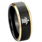 8mm-Sea-Turtle-Design-Gold-Step-Edges-Black-Tungsten-Carbide-Men's-Wedding-Ring