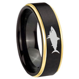 10mm Shark Gold Step Edges Brushed Tungsten Carbide Mens Promise Ring