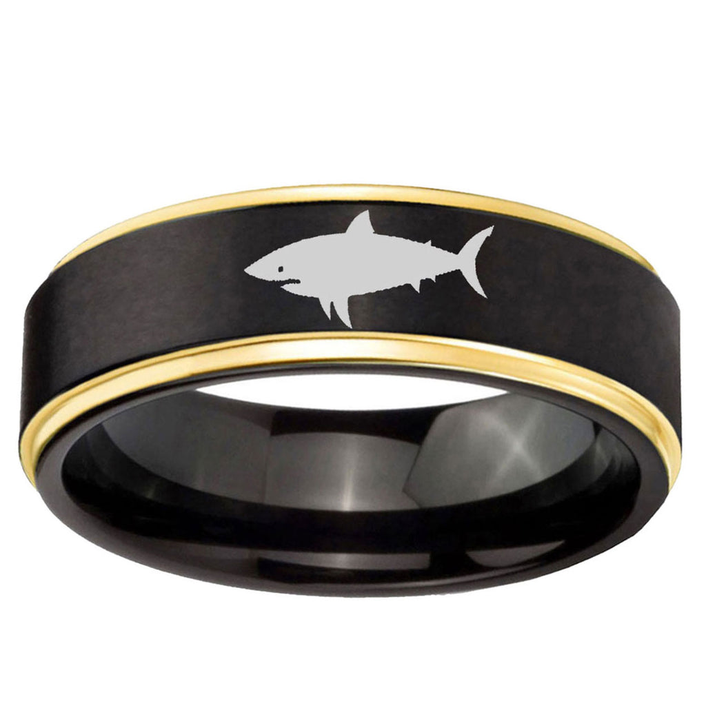 10mm Shark Gold Step Edge Brushed Tungsten Ring