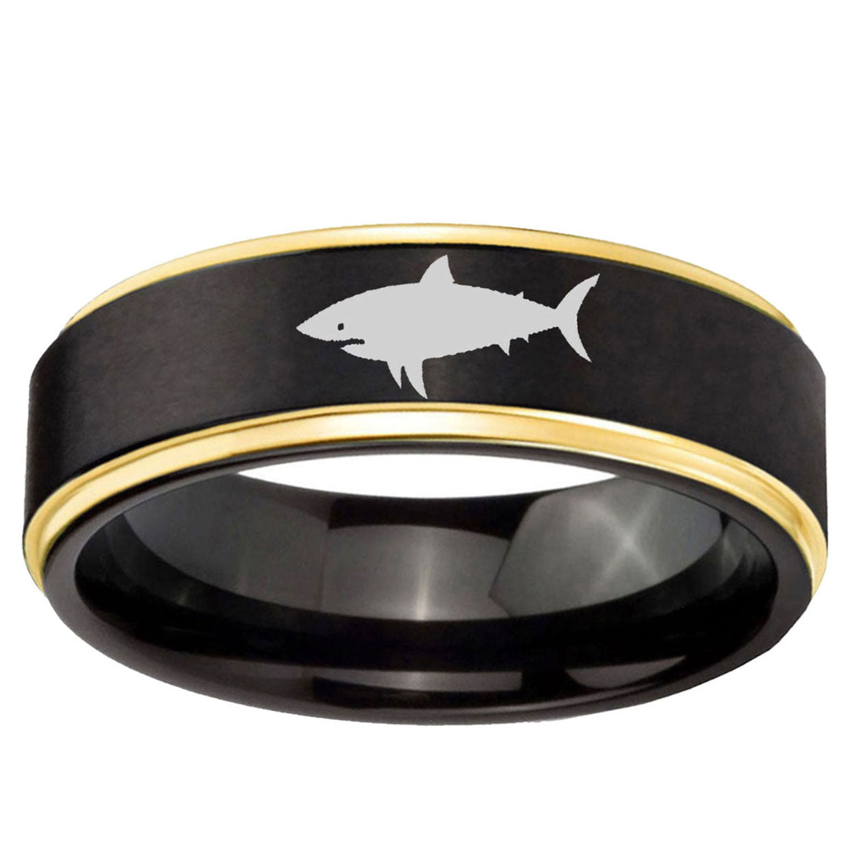 10mm Shark Gold Step Edge Brushed Tungsten Ring