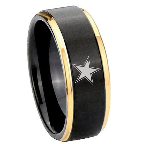 8mm-Cowboys-Star-Gold-Step-Edges-Tungsten-Carbide-Mens-Wedding-Ring