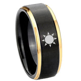 8mm-Sun-Design-Gold-Step-Edges-Black-Tungsten-Carbide-Men's-Wedding-Ring