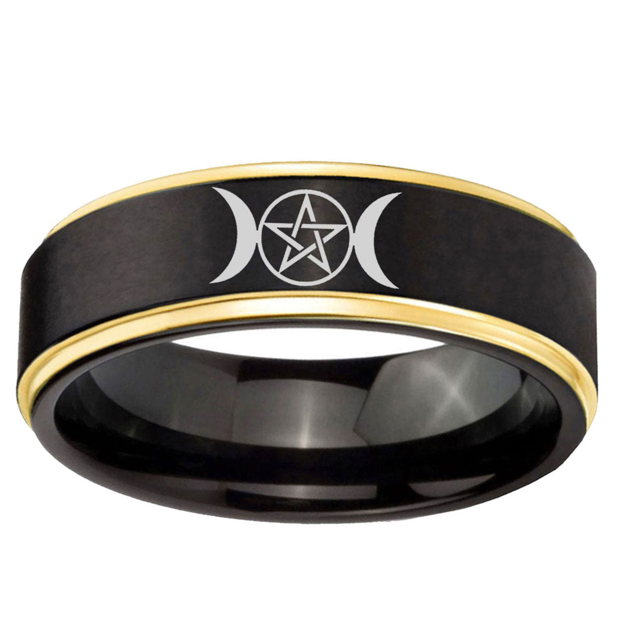 6mm Triple Moon Gold Step Edge Black Tungsten Men's Band