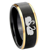 8mm-Swans-Design-Gold-Step-Edges-Black-Tungsten-Carbide-Men's-Wedding-Ring