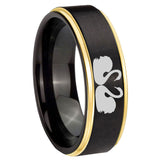 6, 8mm Swans Design Gold Step Edge Black Tungsten Carbide Wedding Ring