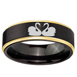 6mm Swans Design Gold Step Edge Black Tungsten Carbide Wedding Ring