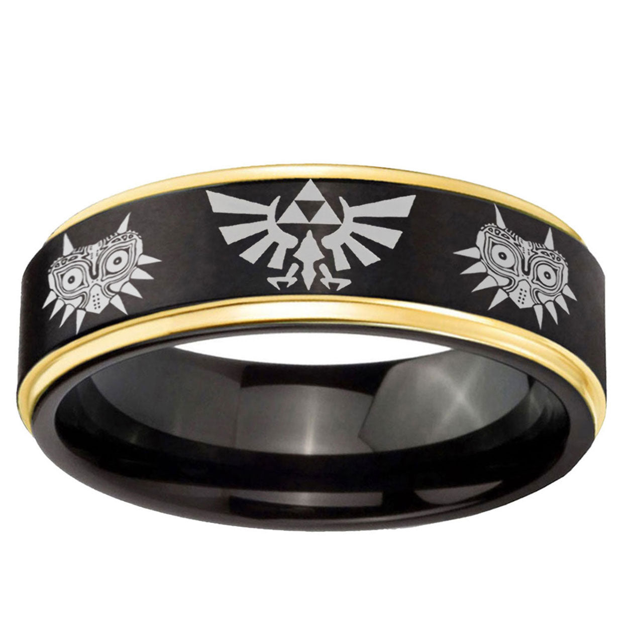 6mm Zelda Majora's Mask Gold Step Edge Black Tungsten Ring